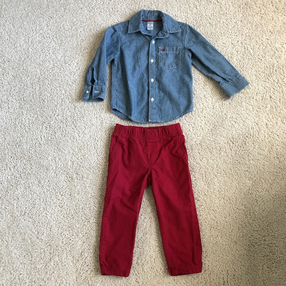 Carter's 2-piece Kids Chambray Top and Red/Wine Pants